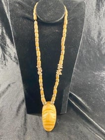 Quartz Human Effigy Pendant on Stone Bead Necklace Indian Artifact Arrowhead