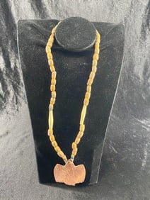 Stone Bead Necklace with Catlinite Effigy with a broken tail Indian Artifact Arrowhead