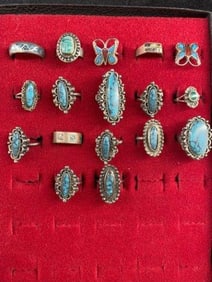 17 Turquoise Silver Plated Rings