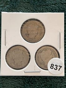 3 Barber Dimes Silver Coins