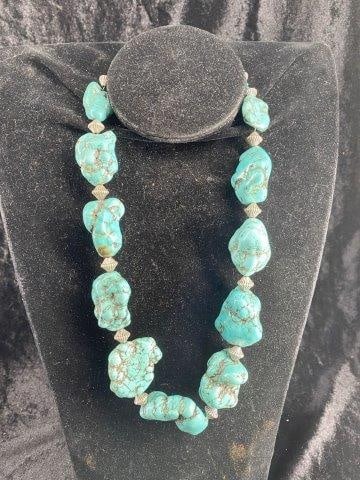 Turquoise & Silver Navajo Type Necklace (1 of 2)