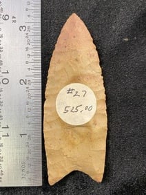 Clovis 3 & 3/16" Arrowhead Indian Artifact from Oklahoma, ex - Jim Marberry Collection