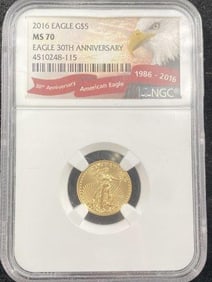 2016 $5 Gold Eagle MS70 Coin