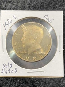 1986 S Proof Gold Plated Kennedy Half Dollar Coin