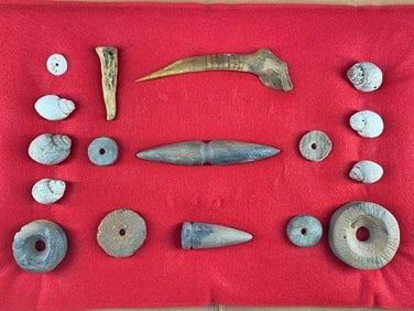 Nice Grouping of Pottery, Bone, & Shell Collection frame NOT included