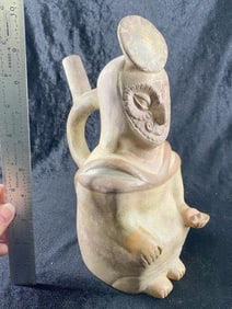 Pre-Columbian Human Effigy Pottery Water Bottle