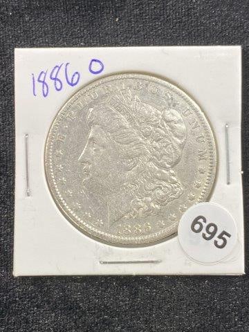 1886 O Morgan Silver Dollar Coin: KEY WORDS: INDIAN ARTIFACT ARTIFACTS ARROWHEAD ARROWHEADS NATIVE AMERICAN MISSISSIPPIAN QUAPAW CADDO POTTERY COINS MORGAN DOLLAR PEACE DOLLAR SILVER COINS Arkansas. Now taking in consignments for pre-