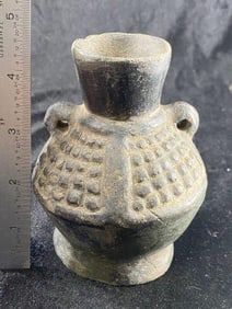 Authentic Pre-Columbian Pottery Vessel with raised Nubbins and two small suspensional Lugs ex -