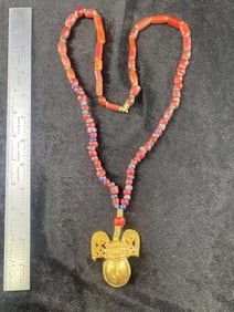 Tairona Tumbaga Pre-Columbian Culture of South America Bell Pendant Necklace Alloy of Gold, Silver,