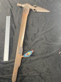 Rare 101 Ranch on Stem Spontoon Tomahawk Pipe with Beaded Drop