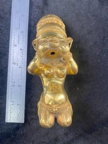 Tairona Tumbaga Pre-Columbian Culture of South America Kneeling Pregnant Female Alloy of Gold,