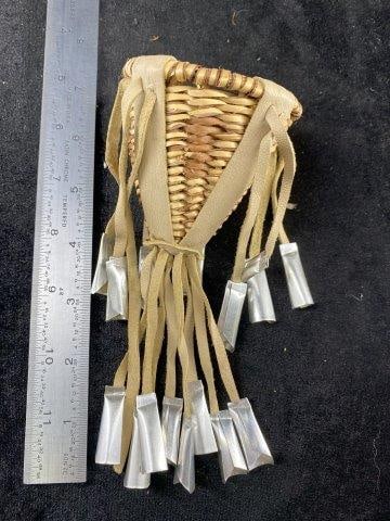 South West Native American Indian Basket with Metal Tassels: KEY WORDS: INDIAN ARTIFACT ARTIFACTS ARROWHEAD ARROWHEADS NATIVE AMERICAN MISSISSIPPIAN QUAPAW CADDO POTTERY COINS MORGAN DOLLAR PEACE DOLLAR SILVER COINS Arkansas. Now taking in consignments for pre-