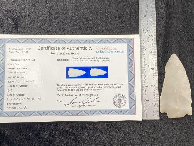 Gary Point with COA from Nevada County, Arkansas Indian Artifact Arrowhead (1 of 6)