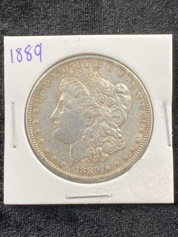 1889 Morgan Silver Dollar Coin: KEY WORDS: INDIAN ARTIFACT ARTIFACTS ARROWHEAD ARROWHEADS NATIVE AMERICAN MISSISSIPPIAN QUAPAW CADDO POTTERY COINS MORGAN DOLLAR PEACE DOLLAR SILVER COINS Arkansas. Now taking in consignments for pre-