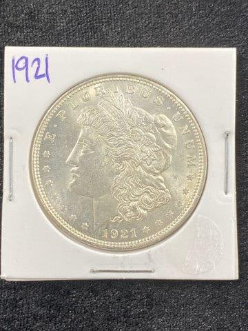 1921 Morgan Silver Dollar Coin: KEY WORDS: INDIAN ARTIFACT ARTIFACTS ARROWHEAD ARROWHEADS NATIVE AMERICAN MISSISSIPPIAN QUAPAW CADDO POTTERY COINS MORGAN DOLLAR PEACE DOLLAR SILVER COINS Arkansas. Now taking in consignments for pre-