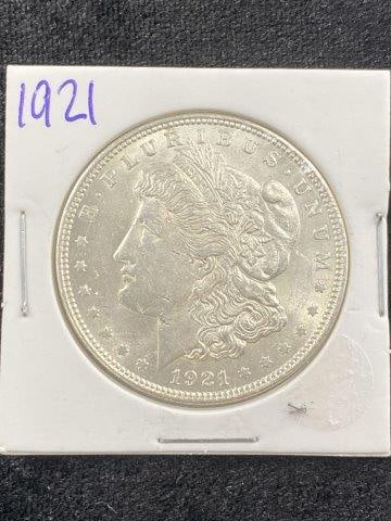 1921 Morgan Silver Dollar Coin: KEY WORDS: INDIAN ARTIFACT ARTIFACTS ARROWHEAD ARROWHEADS NATIVE AMERICAN MISSISSIPPIAN QUAPAW CADDO POTTERY COINS MORGAN DOLLAR PEACE DOLLAR SILVER COINS Arkansas. Now taking in consignments for pre-