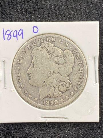1899 O Morgan Silver Dollar Coin: KEY WORDS: INDIAN ARTIFACT ARTIFACTS ARROWHEAD ARROWHEADS NATIVE AMERICAN MISSISSIPPIAN QUAPAW CADDO POTTERY COINS MORGAN DOLLAR PEACE DOLLAR SILVER COINS Arkansas. Now taking in consignments for pre-