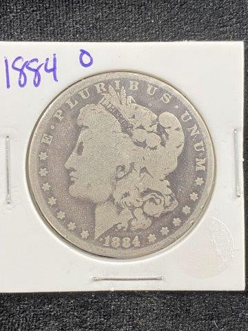 1884 O Morgan Silver Dollar Coin: KEY WORDS: INDIAN ARTIFACT ARTIFACTS ARROWHEAD ARROWHEADS NATIVE AMERICAN MISSISSIPPIAN QUAPAW CADDO POTTERY COINS MORGAN DOLLAR PEACE DOLLAR SILVER COINS Arkansas. Now taking in consignments for pre-