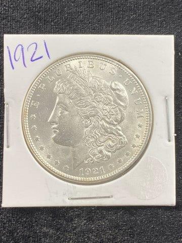 1921 Morgan Silver Dollar Coin: KEY WORDS: INDIAN ARTIFACT ARTIFACTS ARROWHEAD ARROWHEADS NATIVE AMERICAN MISSISSIPPIAN QUAPAW CADDO POTTERY COINS MORGAN DOLLAR PEACE DOLLAR SILVER COINS Arkansas. Now taking in consignments for pre-