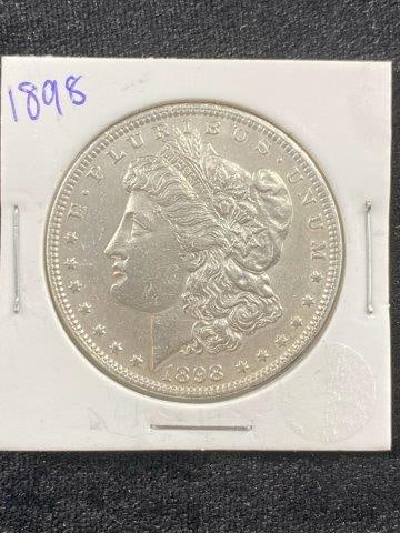 1898 Morgan Silver Dollar Coin: KEY WORDS: INDIAN ARTIFACT ARTIFACTS ARROWHEAD ARROWHEADS NATIVE AMERICAN MISSISSIPPIAN QUAPAW CADDO POTTERY COINS MORGAN DOLLAR PEACE DOLLAR SILVER COINS Arkansas. Now taking in consignments for pre-