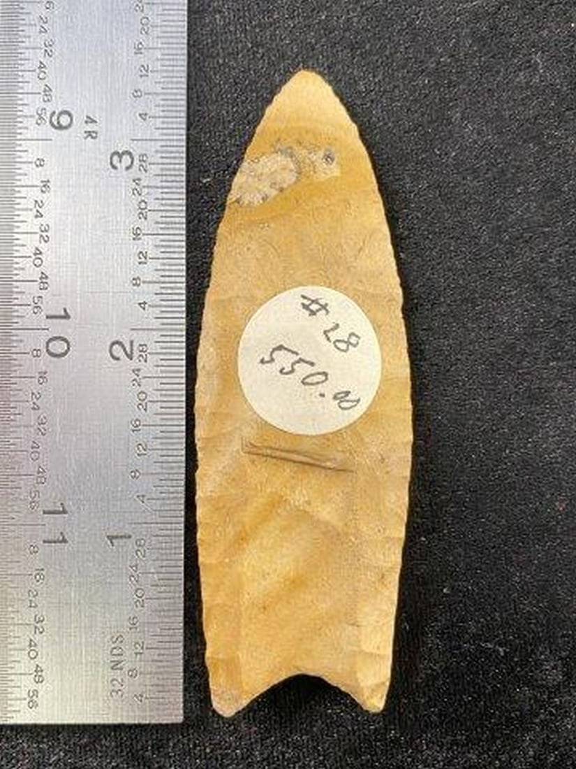 Clovis Indian Artifact Arrowhead ex - Jim Marberry Collection: KEY WORDS: INDIAN ARTIFACT ARTIFACTS ARROWHEAD ARROWHEADS NATIVE AMERICAN MISSISSIPPIAN QUAPAW CADDO POTTERY COINS MORGAN DOLLAR PEACE DOLLAR SILVER COINS Arkansas. Now taking in consignments for pre-
