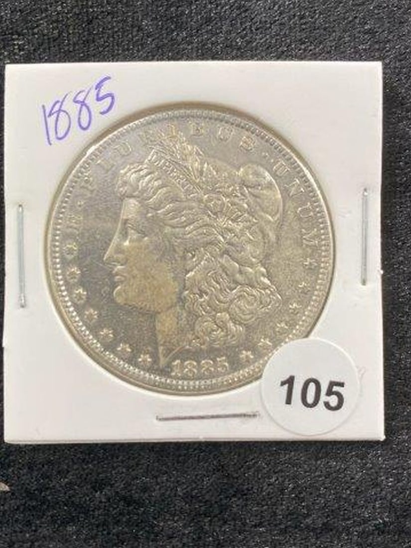 1885 Morgan Silver Dollar Coin: KEY WORDS: INDIAN ARTIFACT ARTIFACTS ARROWHEAD ARROWHEADS NATIVE AMERICAN MISSISSIPPIAN QUAPAW CADDO POTTERY COINS MORGAN DOLLAR PEACE DOLLAR SILVER COINS Arkansas. Now taking in consignments for pre-