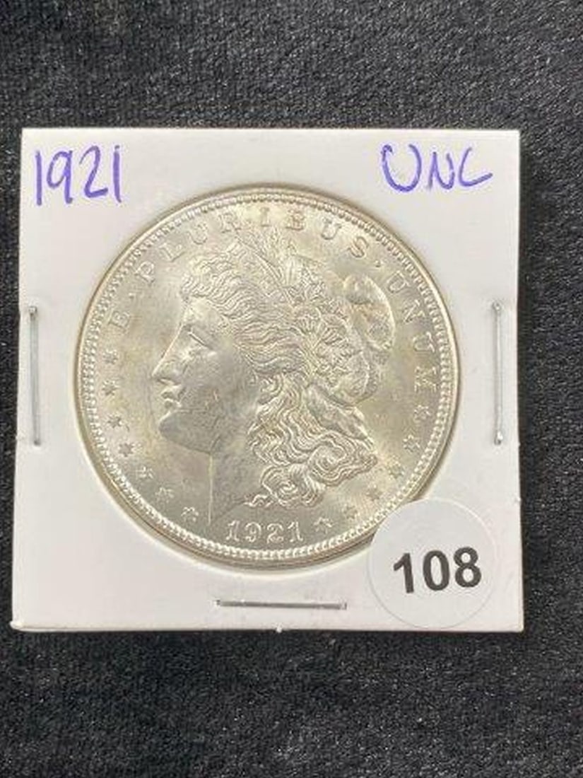 1921 UNC Morgan Silver Dollar Coin: KEY WORDS: INDIAN ARTIFACT ARTIFACTS ARROWHEAD ARROWHEADS NATIVE AMERICAN MISSISSIPPIAN QUAPAW CADDO POTTERY COINS MORGAN DOLLAR PEACE DOLLAR SILVER COINS Arkansas. Now taking in consignments for pre-