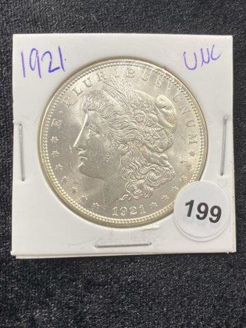 1921 UNC Morgan Silver Dollar Coin: KEY WORDS: INDIAN ARTIFACT ARTIFACTS ARROWHEAD ARROWHEADS NATIVE AMERICAN MISSISSIPPIAN QUAPAW CADDO POTTERY COINS MORGAN DOLLAR PEACE DOLLAR SILVER COINS Arkansas. Now taking in consignments for pre-