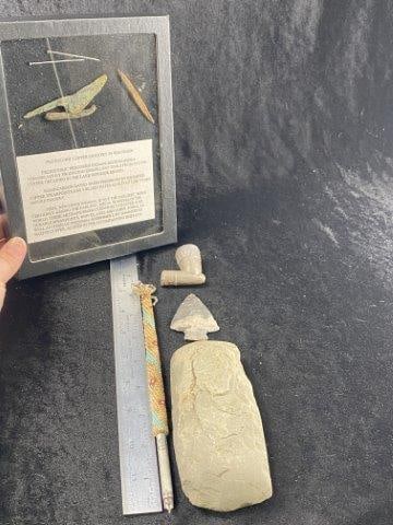 Group of Micellaneous Artifacts: KEY WORDS: INDIAN ARTIFACT ARTIFACTS ARROWHEAD ARROWHEADS NATIVE AMERICAN MISSISSIPPIAN QUAPAW CADDO POTTERY COINS MORGAN DOLLAR PEACE DOLLAR SILVER COINS Arkansas. Now taking in consignments for pre-