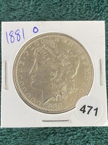 1881 O Morgan Silver Dollar Coin: KEY WORDS: INDIAN ARTIFACT ARTIFACTS ARROWHEAD ARROWHEADS NATIVE AMERICAN MISSISSIPPIAN QUAPAW CADDO POTTERY COINS MORGAN DOLLAR PEACE DOLLAR SILVER COINS Arkansas. Now taking in consignments for pre-