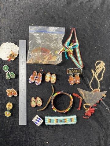 Group of Beaded Items: KEY WORDS: INDIAN ARTIFACT ARTIFACTS ARROWHEAD ARROWHEADS NATIVE AMERICAN MISSISSIPPIAN QUAPAW CADDO POTTERY COINS MORGAN DOLLAR PEACE DOLLAR SILVER COINS Arkansas. Now taking in consignments for pre-