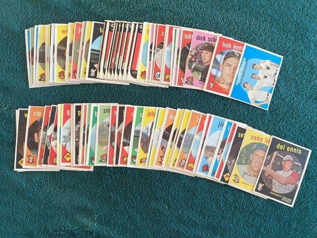 Group of 1959 Topps Baseball Card Cards: KEY WORDS: INDIAN ARTIFACT ARTIFACTS ARROWHEAD ARROWHEADS NATIVE AMERICAN MISSISSIPPIAN QUAPAW CADDO POTTERY COINS MORGAN DOLLAR PEACE DOLLAR SILVER COINS Arkansas. Now taking in consignments for pre-