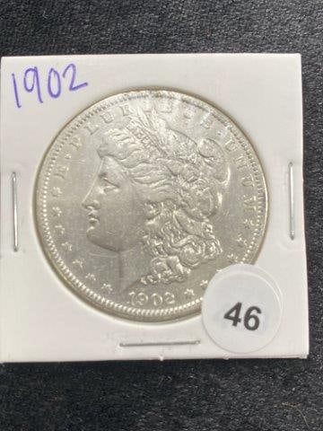 1902 Morgan Silver Dollar Coin: KEY WORDS: INDIAN ARTIFACT ARTIFACTS ARROWHEAD ARROWHEADS NATIVE AMERICAN MISSISSIPPIAN QUAPAW CADDO POTTERY COINS MORGAN DOLLAR PEACE DOLLAR SILVER COINS Arkansas. Now taking in consignments for pre-