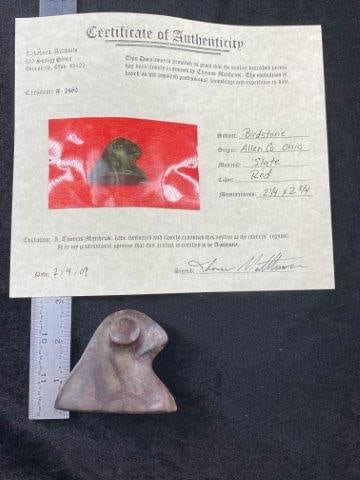 Birdstone with Thomas Matthews COA from Allen County, Ohio Indian Artifact Arrowhead (1 of 8)