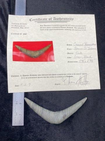 Crescent Bannerstone with Thomas Matthews COA from Spencer County, Indiana Indian Artifact Arrowhead (1 of 6)