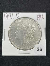 1921 D AU Morgan Silver Dollar Coin