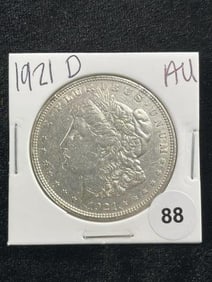 1921 D AU Morgan Silver Dollar Coin