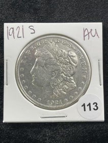 1921 S AU Morgan Silver Dollar Coin