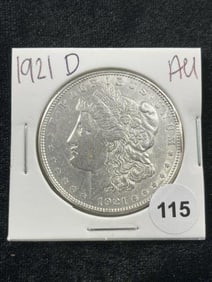 1921 D AU Morgan Silver Dollar Coin