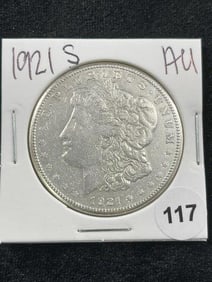 1921 S AU Morgan Silver Dollar Coin
