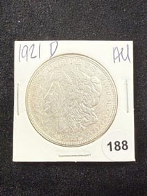 1921 D AU Morgan Silver Dollar Coin