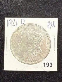 1921 D AU Morgan Silver Dollar Coin