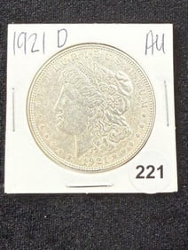 1921 D AU Morgan Silver Dollar Coin