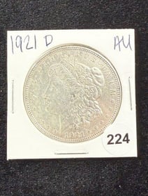 1921 D AU Morgan Silver Dollar Coin