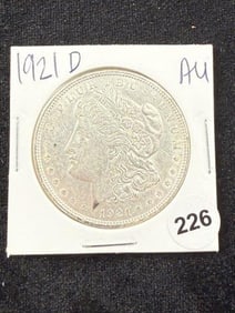 1921 D AU Morgan Silver Dollar Coin