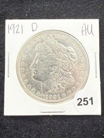 1921 D AU Morgan Silver Dollar Coin