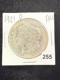 1921 D AU Morgan Silver Dollar Coin