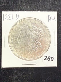 1921 D AU Morgan Silver Dollar Coin