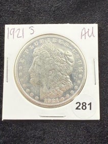 1921 S AU Morgan Silver Dollar Coin