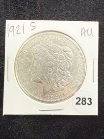 1921 S AU Morgan Silver Dollar Coin